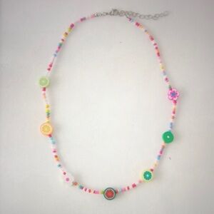 Colorful Beaded Necklace with Fruit Charms